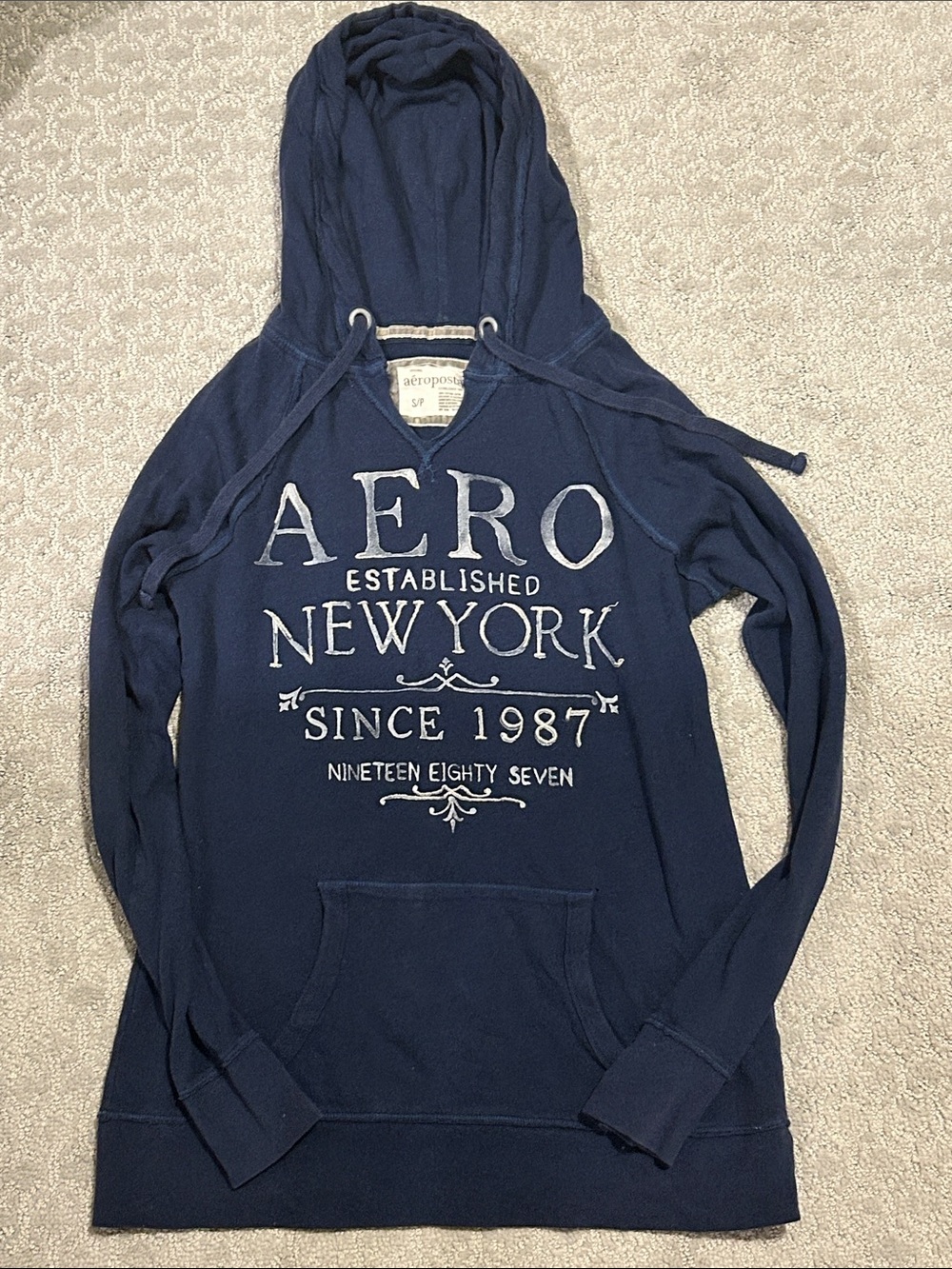 Vintage Aeropostale Navy Blue 'AERO New York' Zip-Up Hoodie